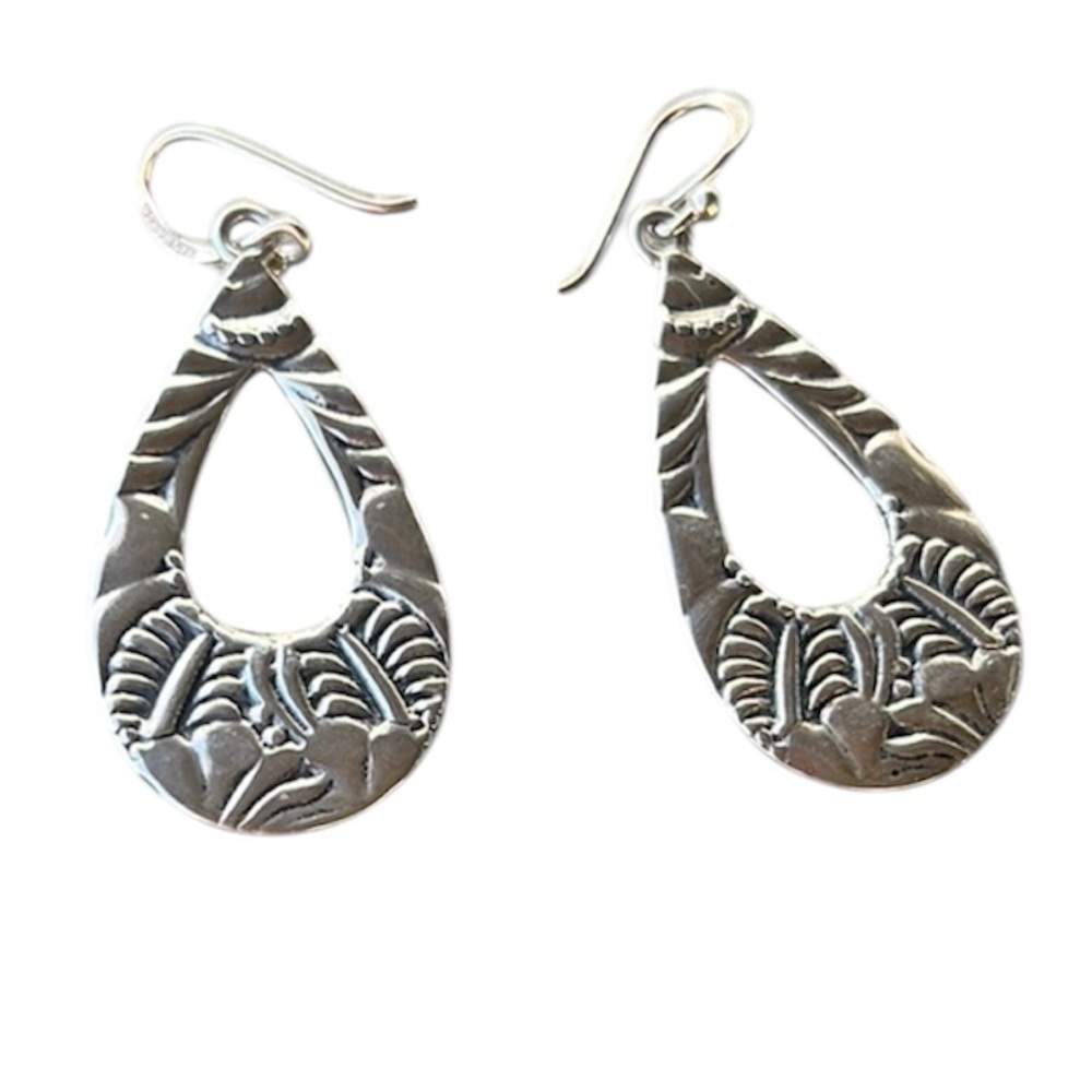 NIB Vintage Studio Barse Sterling Silver Teardrop Earrings Western Stamp 2" Drop